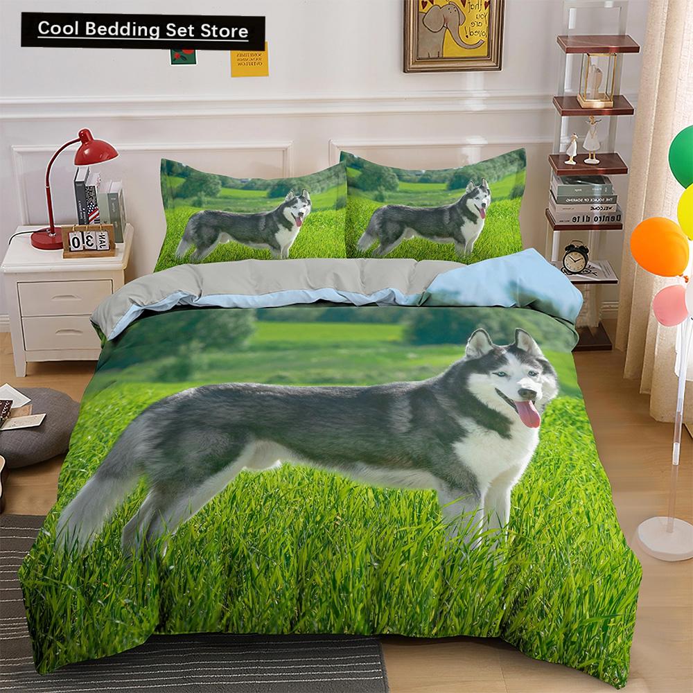 Husky Dog Bedding Set King Queen Size Funny Pet Puppy Duvet Cover for Kids Boys Girls Cute Animal 2/3pcs Polyester Quilt Cover