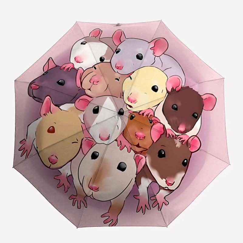 1pc Rat Plushies Automatic Folding Umbrella - Portable Collapsible Design, 8-Rib Iron Frame, Durable Fabric yy251125095