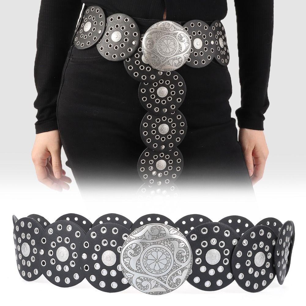 Ремень для дисков в западном стиле Y2K Широкий дисковый ремень Ковбойский широкий дисковый ремень Полый ремень для женщин