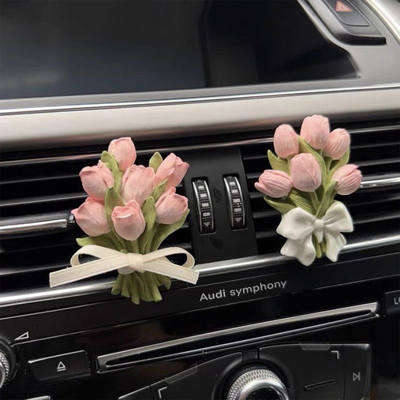 Tulip Car Fragrance Diffuser Stone with a High-End Floral Design for Car Air Vent Decoration and Interior Ornament