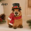 Small Resin Craft Christmas Capybara Figurine with Hat And Scarf, Cute Desk Decor Statue, Cartoon Animal Sculpture for Home Holiday Party Tabletop
