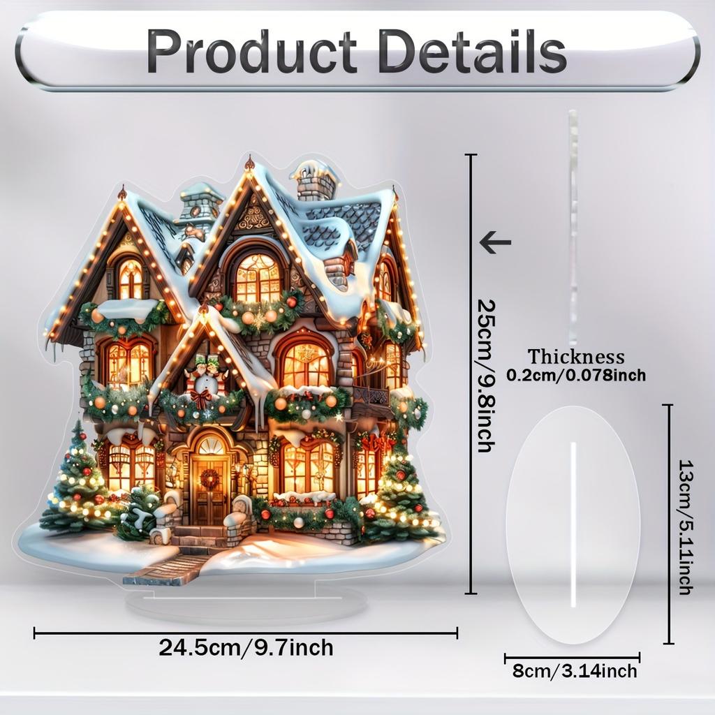 Charming Gingerbread House, Suitable for Christmas, Home and Office, Desktop Decoration, with Base, Ornaments, 2D Plan