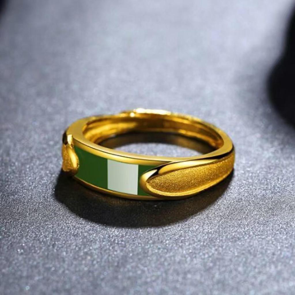 Позолоченные регулируемые парные кольца с нефритовой вставкой - Высококлассные украшения для мужчин и женщин