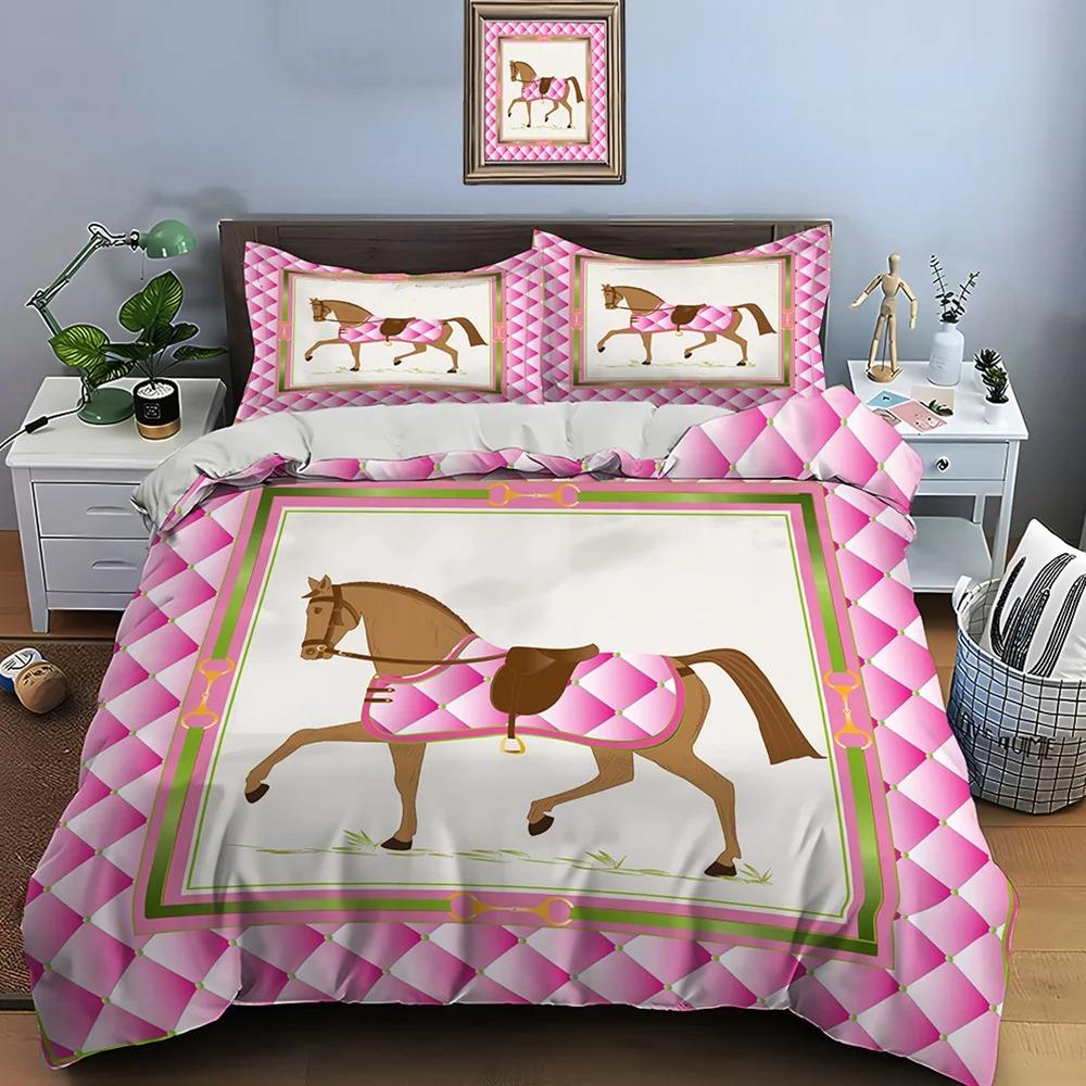 Retro Horse Harness Art Print Bedding Set 1 Duvet Cover 1/2 Pillowcases Adult and Children Bedding Set Luxury Gifts