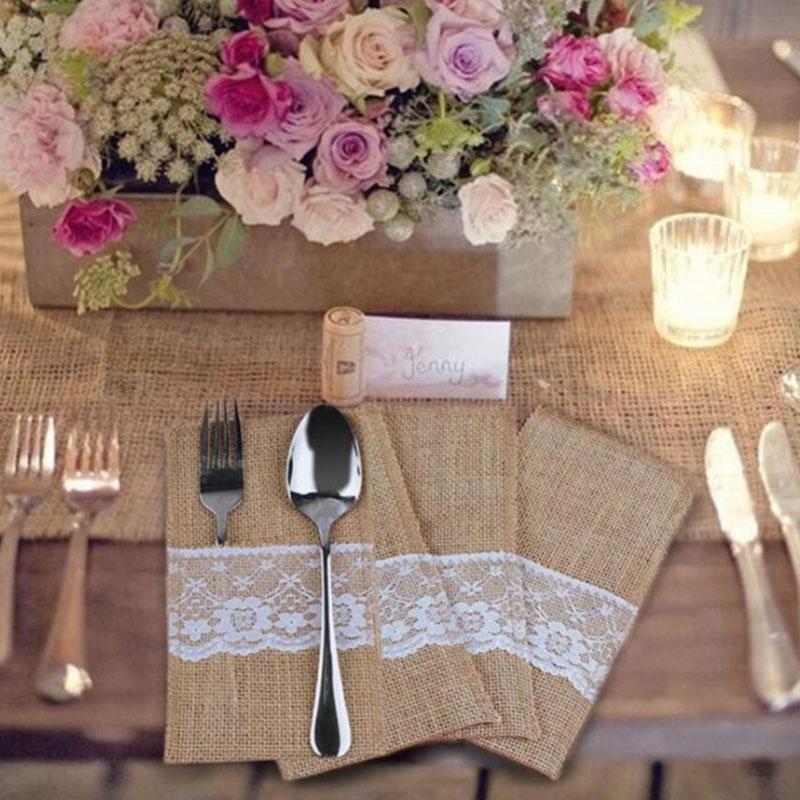 1 шт., мешковина, кружево, джут, свадебная посуда, чехол, держатель для столовых приборов, сумка, декор для вечеринки