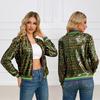 Colour Blocking Sequins Fashion Spring and Autumn Women's Short Baseball Jacket