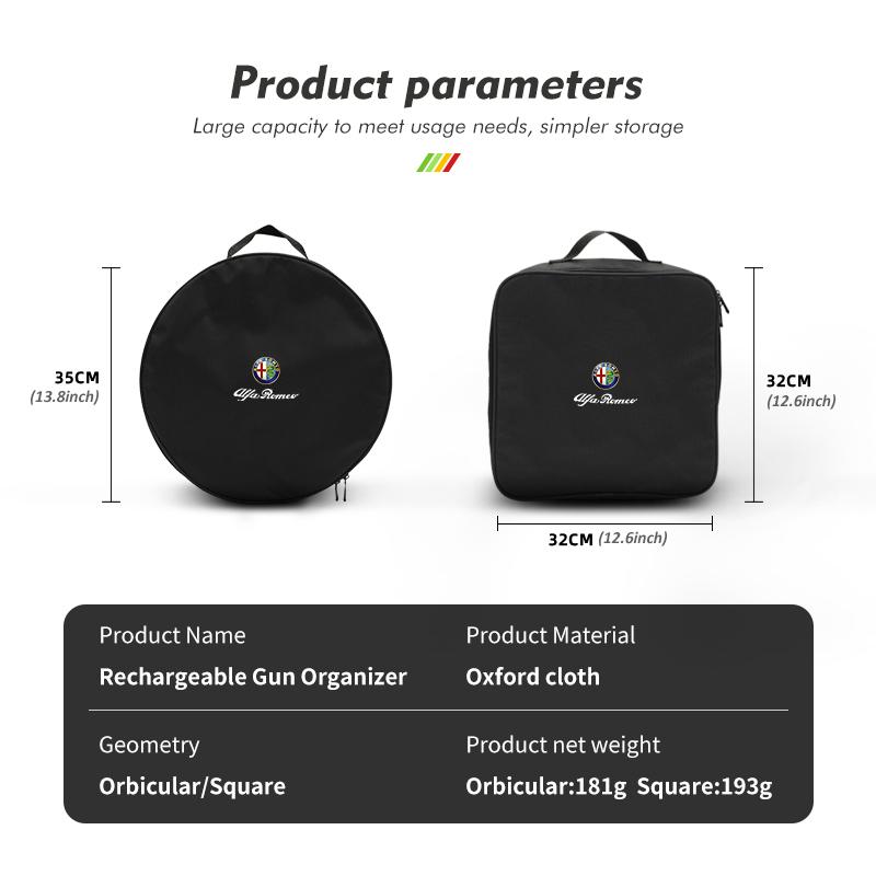 For Alfa Romeo Portable Waterproof Flame-retardant Car Charging Cable Storage Bag For Alfa Romeo 159 Giulietta Giulia 147 Mito 1