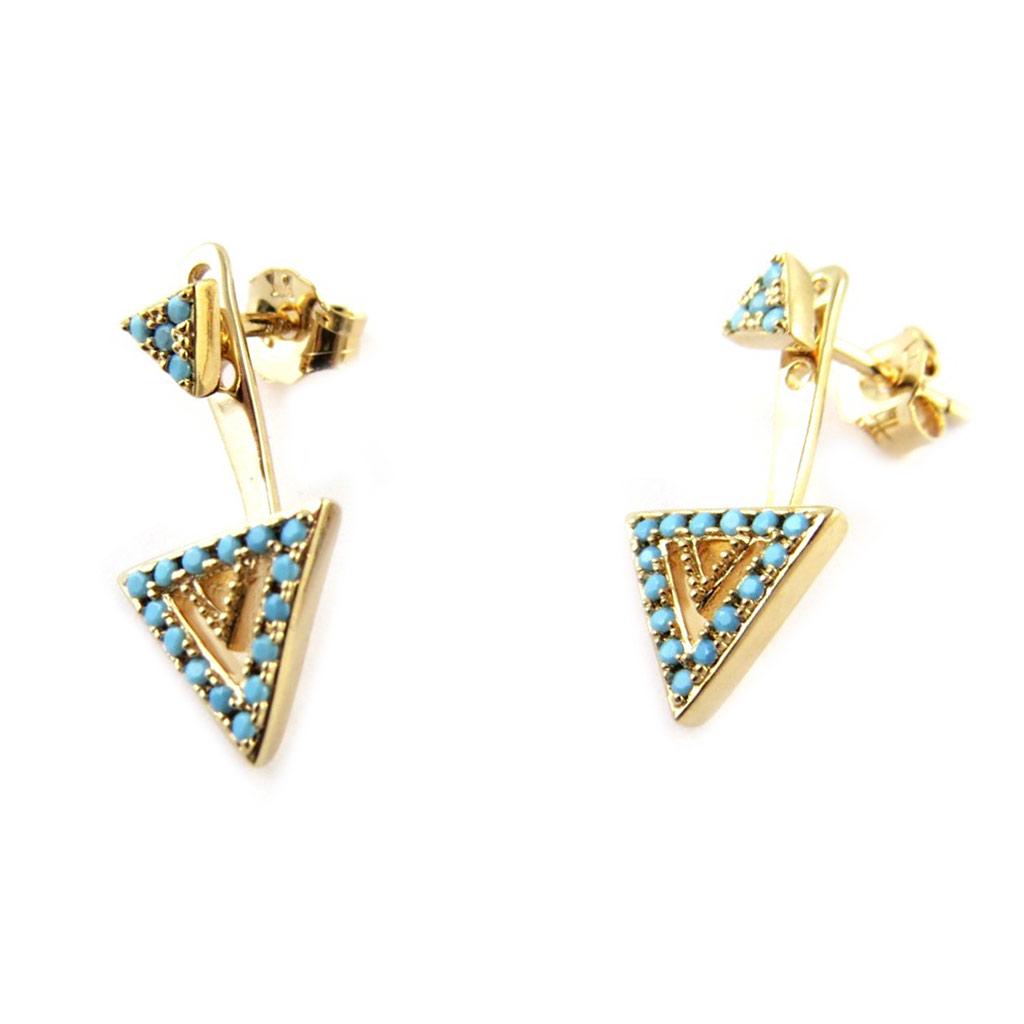 Les Trésors De Lily [N6249] - Gold Plated 'Navajos' Turquoise Gold Earlobes (triangles) - 15x9 Mm