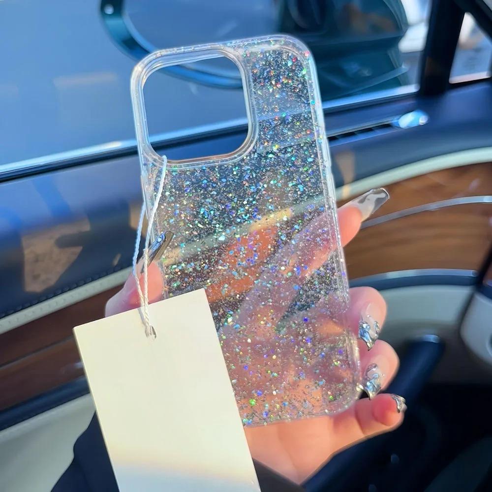 Transparent Glitter Soft Case for For Iphone 13 14 1 16 17 Pro Max 17 Air Plus 11 12 Sparkling Bling Ultra Slim TPU Cover