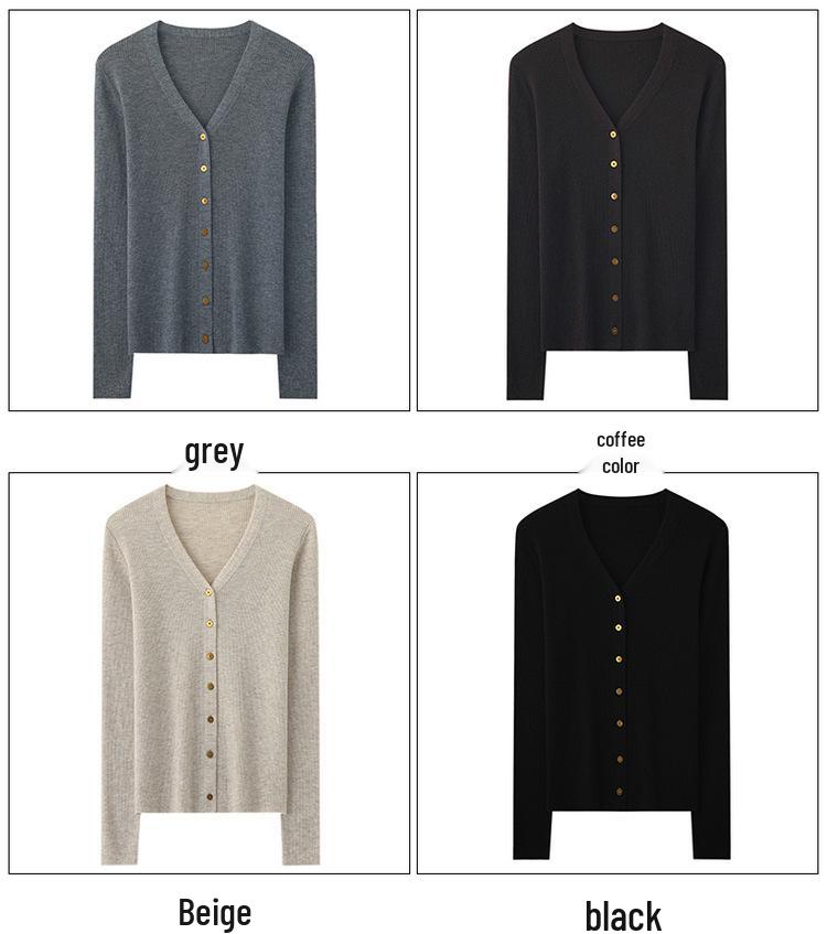Women's Slim-Fit V-Neck Wool Cardigan, Petite-Friendly, Ribbed, Slimming, 100% Wool, Solid Color Sweater Coat