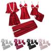 Women 5-Piece Pajamas Suit Nightgown Nightdress Top Shorts Pants Set Sexy Lace Dress Sleepwear Nightwear