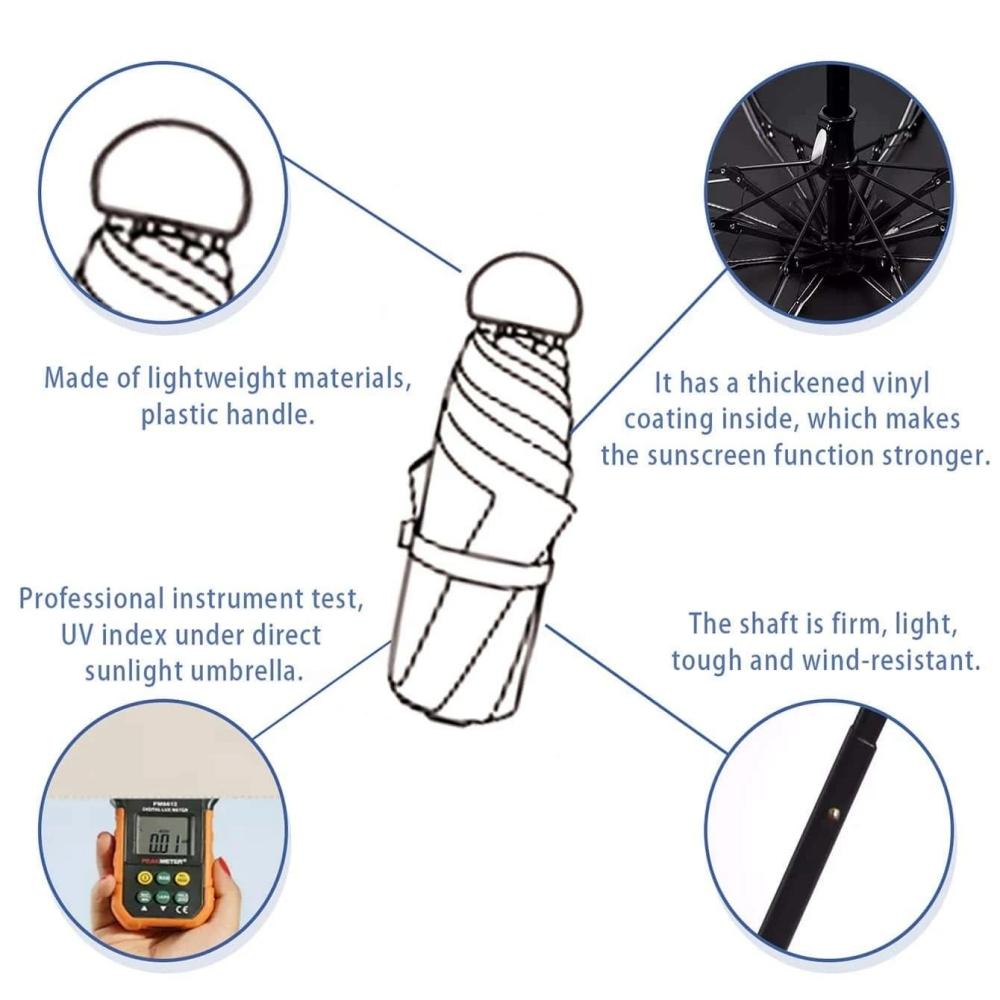 Anti-UV Mini Umbrella Portable For Sunny Rainy Days With UV Coating 6 Reinforced Ribs Lightweight Travel Compact Folding