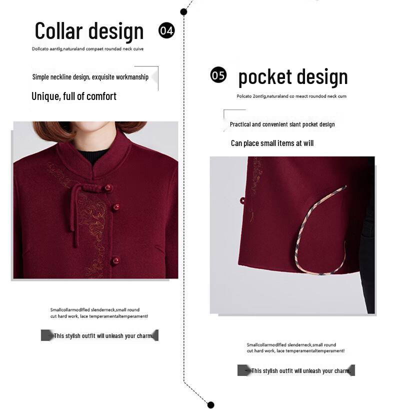 Fengxun Women's New Chinese Style Double-faced Wool Short Coat with Stand Collar