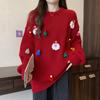 Women Christmas Sweater Santa Claus Xmas Hat Decor Loose Fit Knitting Tops Round Neck Long Sleeve Autumn Winter Sweater