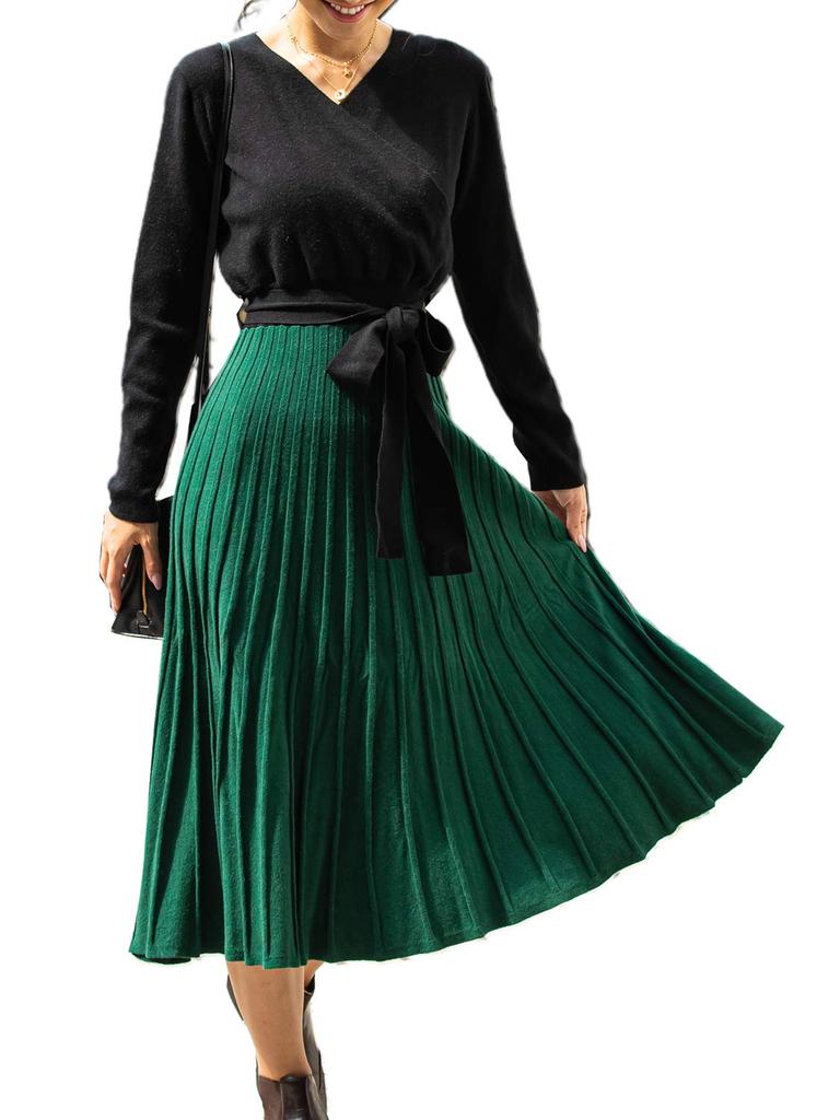 Sweet Mommy Maternity Dress Nursing Clothes Knit Pleated Cache Coeur Moist Knit That Prickle Black X Green Doesn't [Bicolor]
