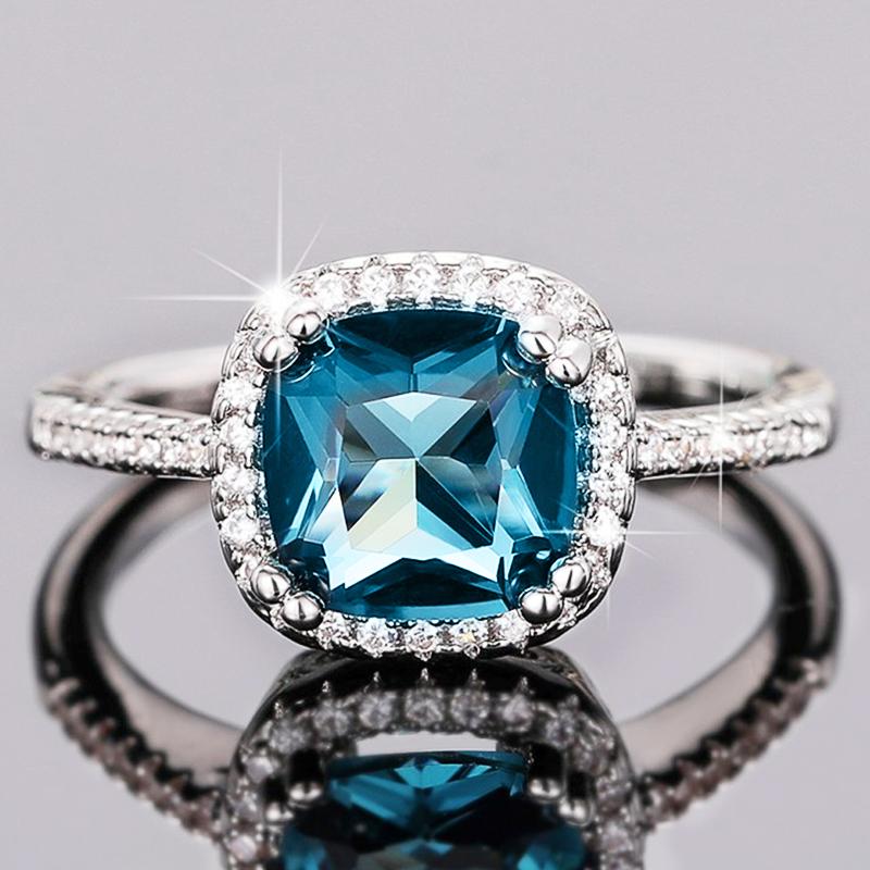 Huitan Simple Elegant Cushion Blue Cubionic Ring для женщин, цветные кольца на годовщину свадьбы, женские модные украшения