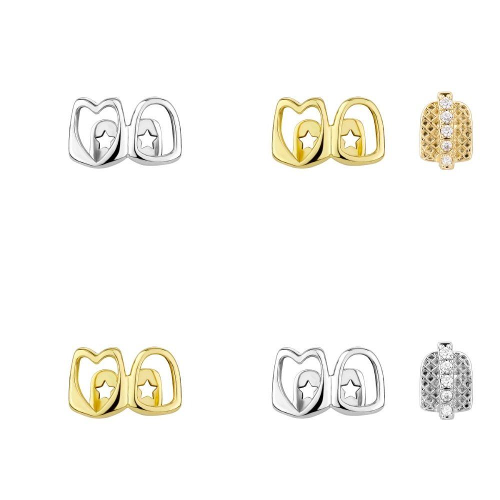 1/2pcs Gold Color Hollow Heart Tooth Grillz Rhinestone Dental Grills Party Cosplay