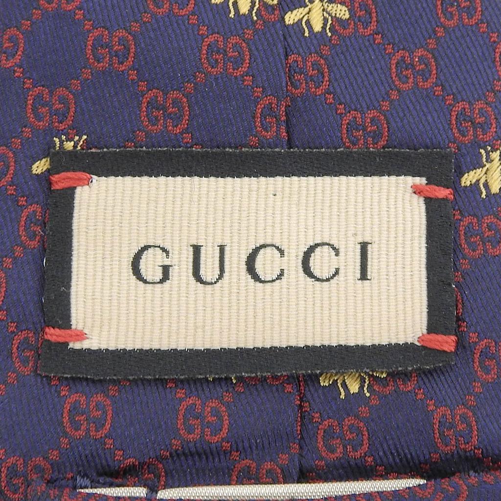 Отличный галстук GUCCI с принтом GG по всей поверхности, вышивкой-пчелой, темно-синий, шелковый, мужской 545078 Б/у