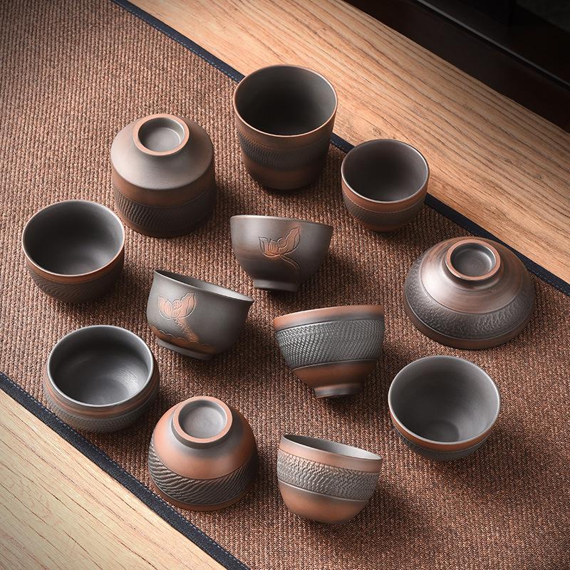 Ретро-резные чайные чашки Высококачественный керамический чайный сервиз Чашки Фиолетовая керамика Чайная чашка в стиле кунг-фу Керамика Чайная утварь Чашка для чая Маленькая чайная чашка