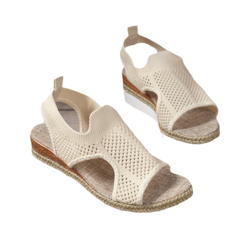 Летние новые босоножки на каблуке с наклоном, большие размеры, горячие сандалии, женские сандалии с дышащей сеткой и принтом «рыбий рот»