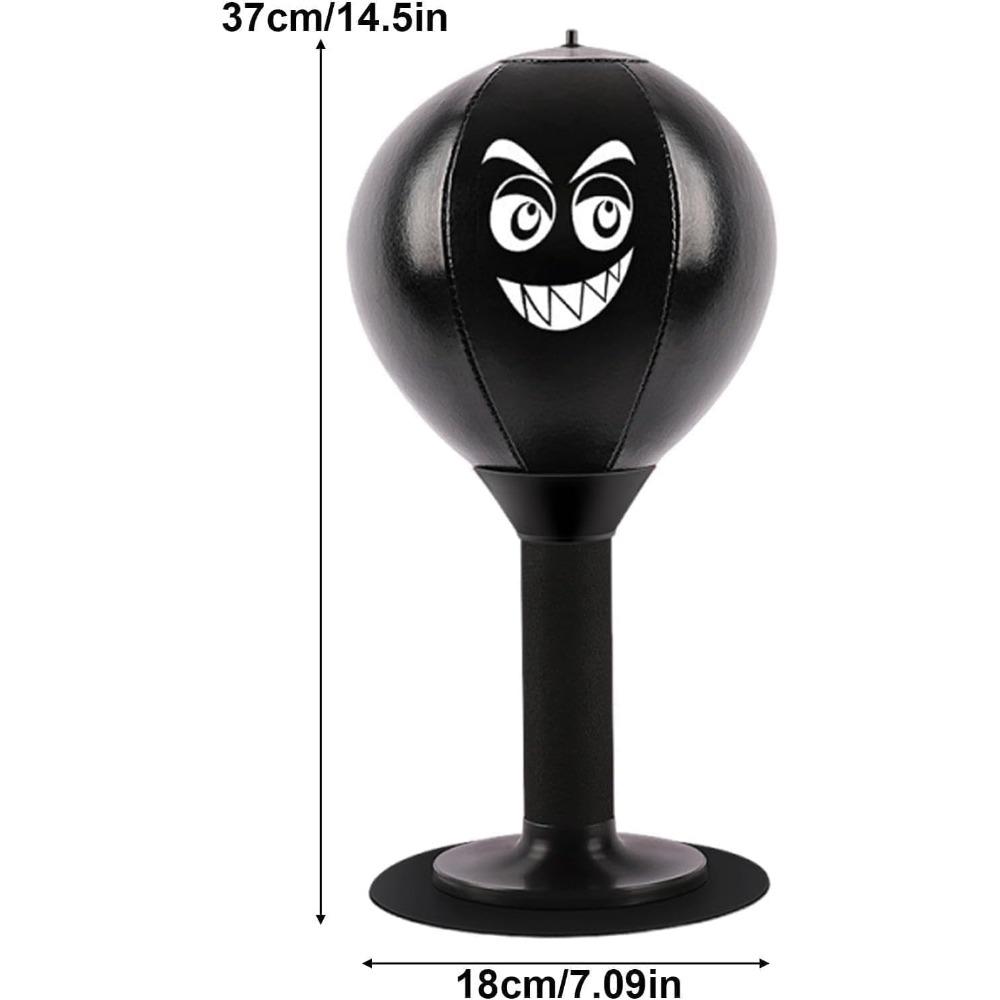 Stress-relieving Desktop Boxing Ball, Black Faux Leather Material, Suction Cup Base, Relieves Stress, Fun Gift, Office Desk Toy.