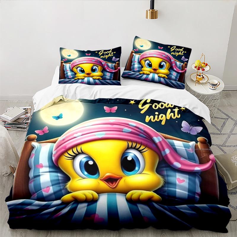 Yellow Bird Nightly Dreams Greeting 3PCS Bedding set,Ideal for 1pc Duvet Cover And 2pcs Pillowcases Perfect for Fan gift,Ideal for Bedroom, Dormitory