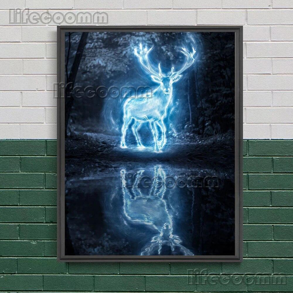 Животные эльфы в лесу настенная живопись на холсте олень, ворон, сова, леопард, мистическое существо художественный постер и принт домашний декор без рамки