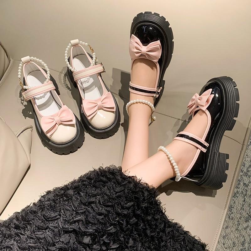 Женские туфли Мэри Джейн на толстой платформе в стиле Лолита, туфли-лодочки для вечеринок, лето 2024, розовые новые босоножки с жемчужным бантом, женская обувь в стиле Zapatos