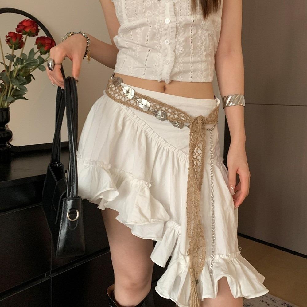 Ethnic Style Bohemian Style Waistband Thin Silver Leaves Waist Chain  Spicy Girls