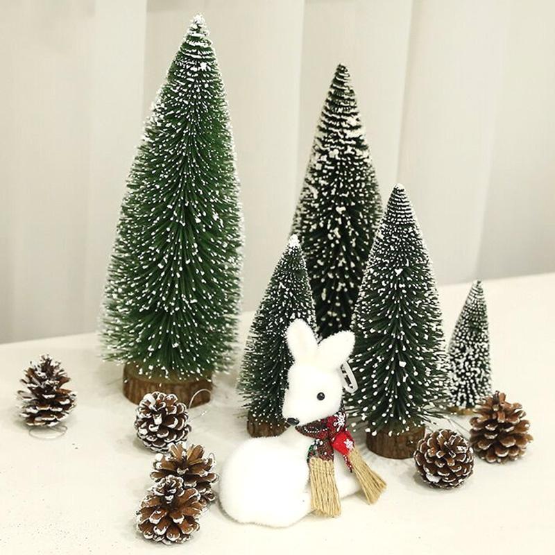 Small Christmas Tree Office Window Desktop Fake Pine Trees DIY Photo Prop Window Xmas Pine Ornaments New Year Decor Gifts JoomZL