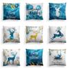 New Christmas Blue Watercolor Elk Pillowcase Christmas Decoration Holiday Gift Living Room Sofa Ornament Bedroom Home Decoration