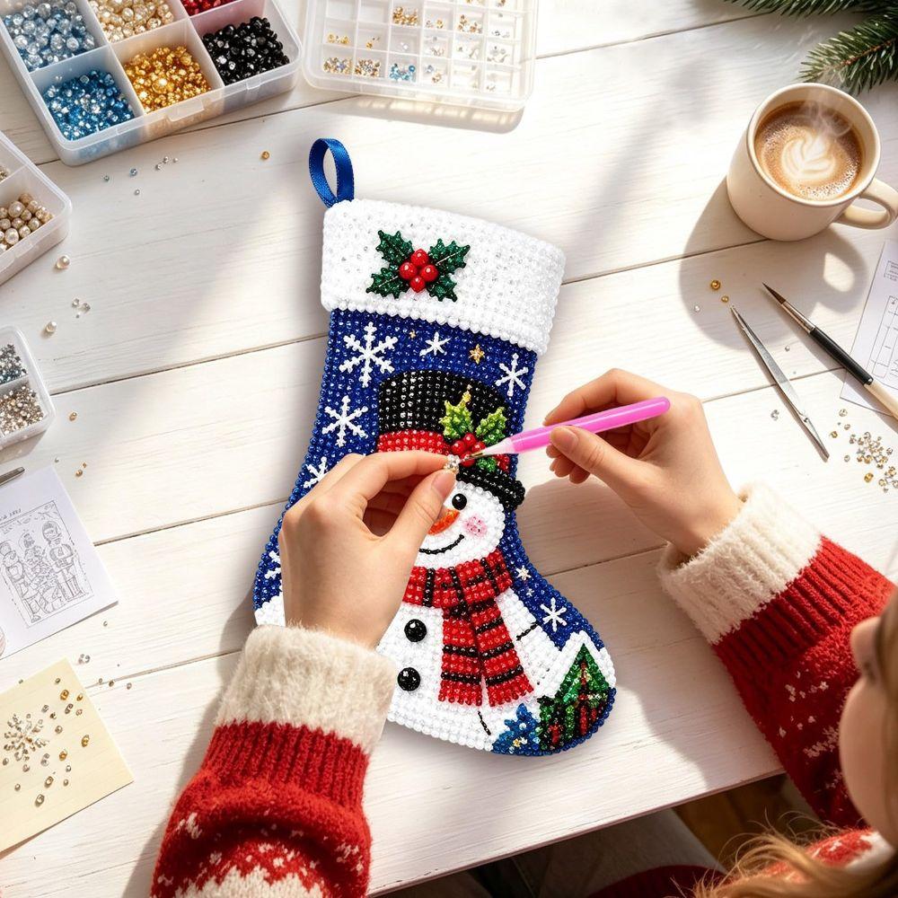 Snowflake Pattern Christmas Stocking Diamond Art Kit Santa Claus Diamond Art Stocking Holly Decor