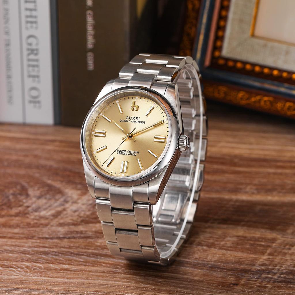 Часы Аналоговые Водонепроницаемые Кварцевые Парные Часы Популярные Простые Серебряные Золотые Светящиеся Часы [BUREI] Мужские