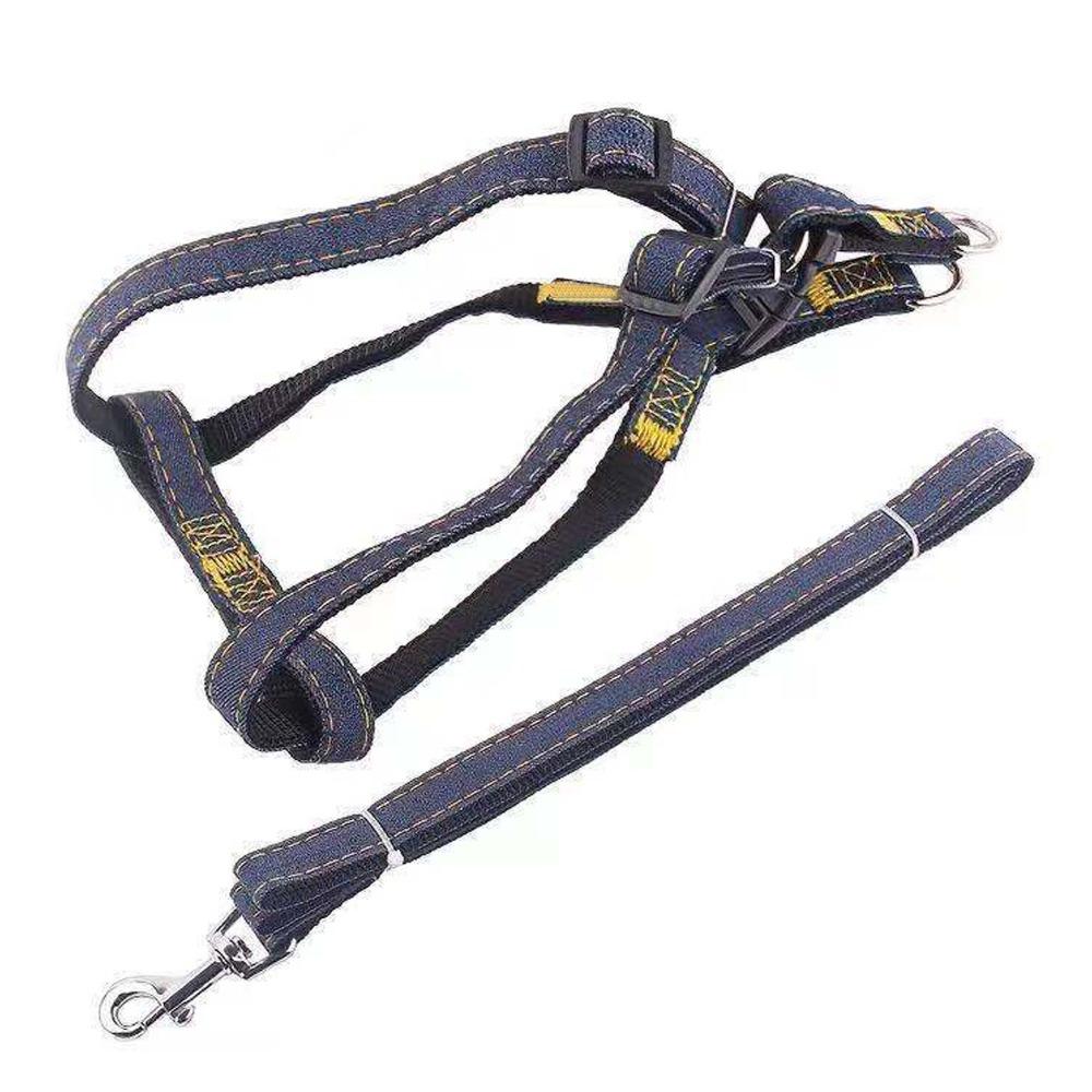 Denim Fabric Dog Leash Black Dog Chest Harness Small Dogs Dog Harness  Park Activity
