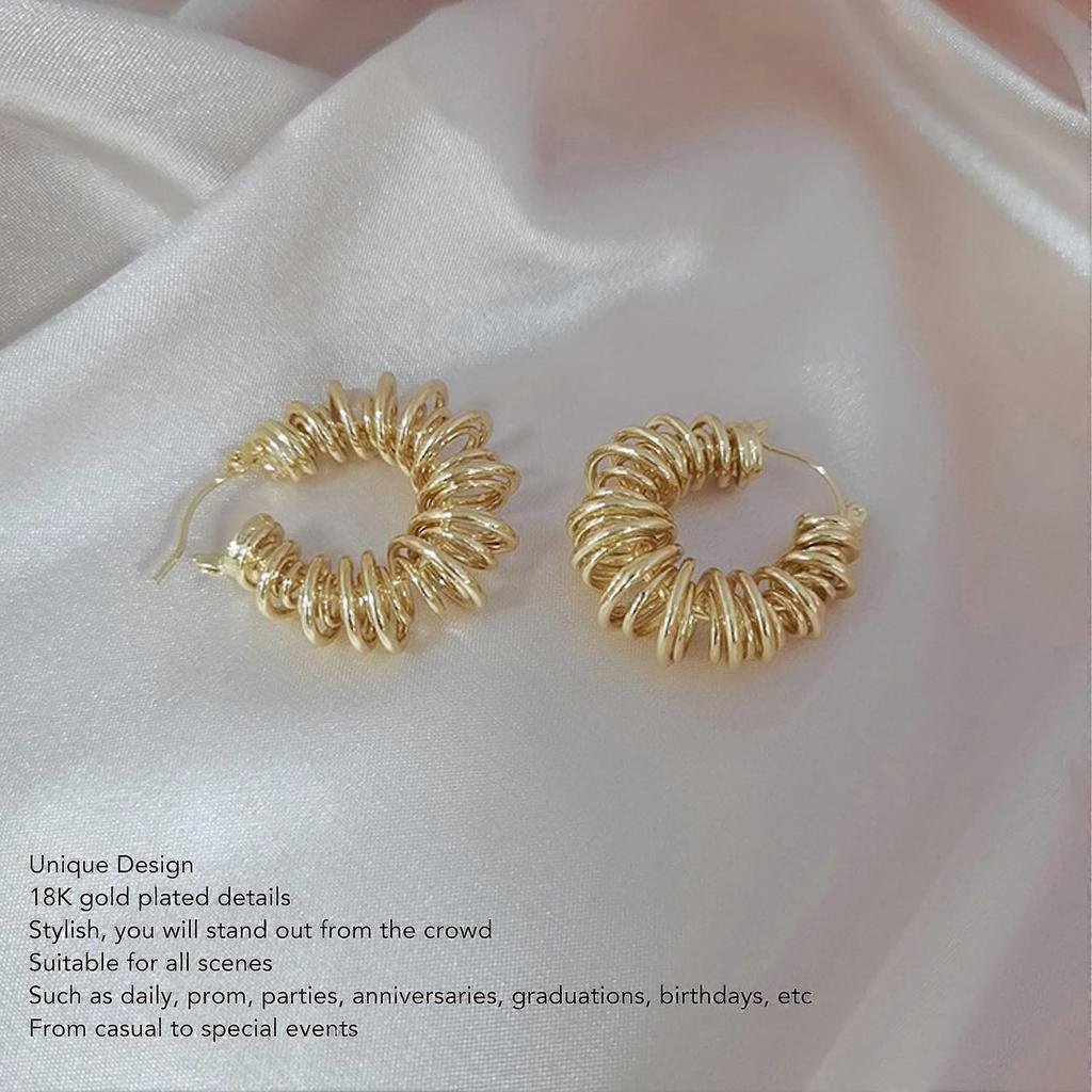 Women Hoop Earrings Safe Rust Proof Stylish Retro Lady Earrings for Daily Party Prom Gold