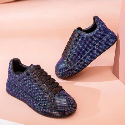 Модные туфли на плоской подошве, женские, новые, модные, с градиентом ночного неба, со стразами, на толстой подошве, повседневные, женские, трендовые, кроссовки