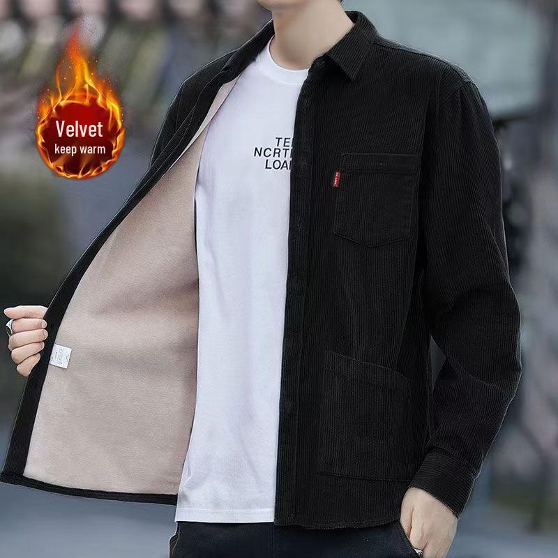 Мужская вельветовая рубашка с длинным рукавом - Теплая, плотная, с множеством карманов, повседневная рабочая одежда для осени/зимы