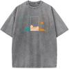 Geometric Contrast Color Mountain Men Washed T-Shirt Summer Cotton Bleached Tshirt Vintage Loose Casual Bleach T Shirt