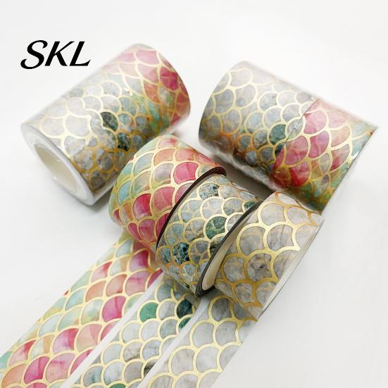 Washi Tape Roll 3 Rolls Golden Foil Tape, Retro Plaid Leaf Pattern Decorative Scrapbooking Supplies Masking Adhesive for DIY Crafts, Journal, Planner,