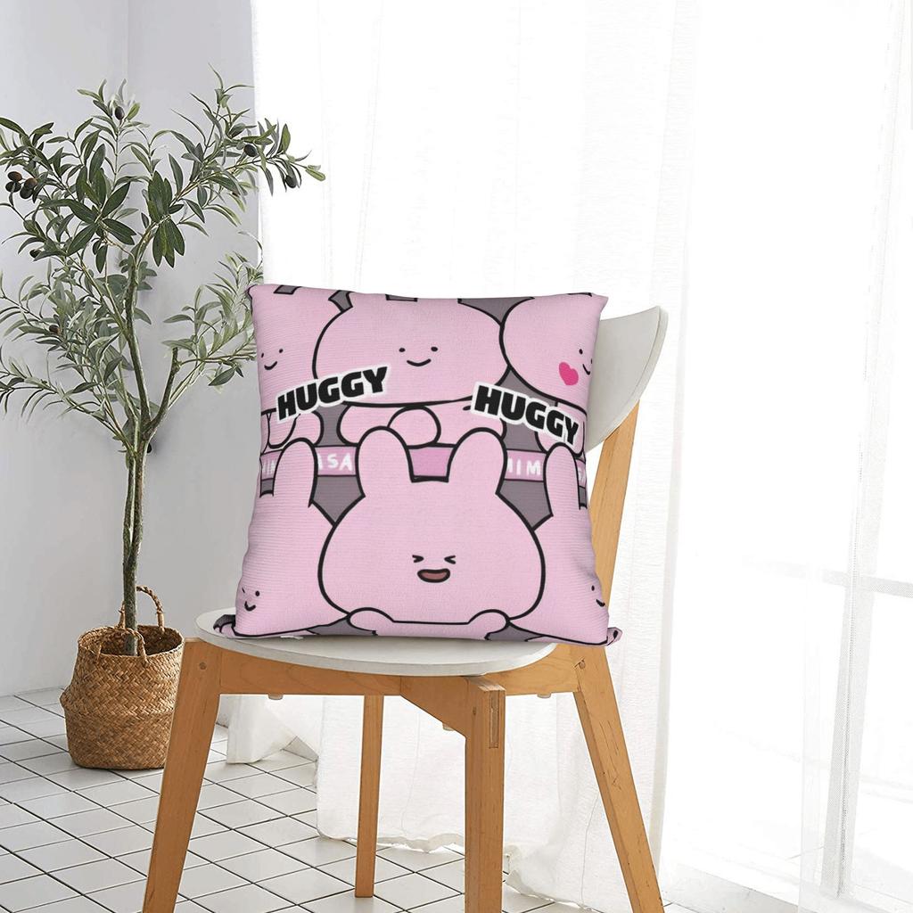 Asamimichaan Cute Asamimi Square Pillow Cases Pink Rabbit Cushion Covers Novelty Zippered Decorative Pillowcase For Sofa 45*45Cm