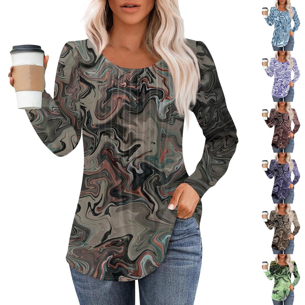 Рубашки с длинным рукавом для женщин, топы, нарядные повседневные блузки, плиссированные топы-туники с круглым вырезом