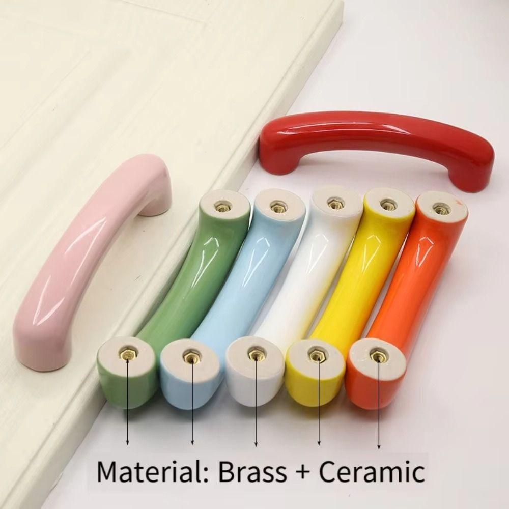 Colorful Design Brass Ceramic Handle Comfortable Feel Drawer Handle Home Furniture