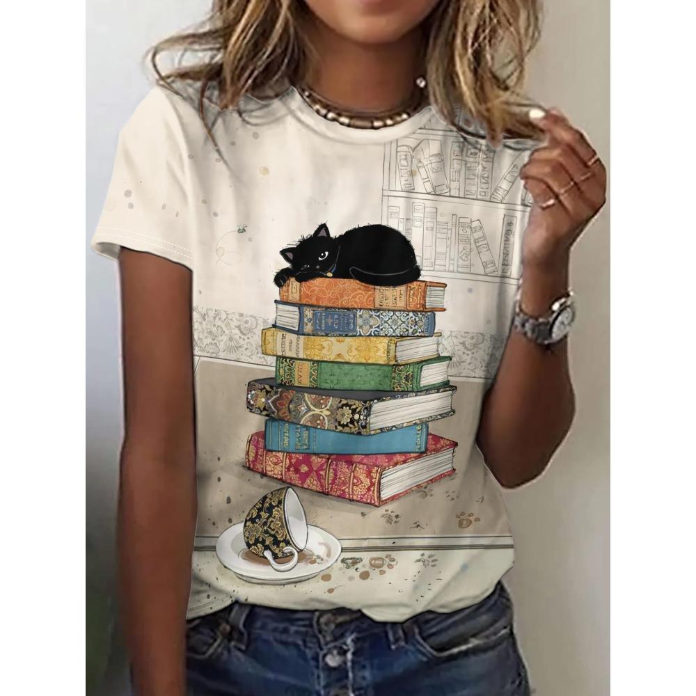 Летний топ с круглым вырезом и принтом 3D Cat, модные повседневные женские футболки с короткими рукавами