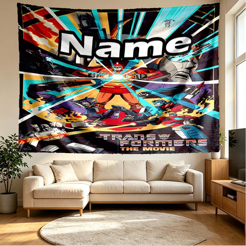 Custom Name Personalized Transformers Print Tapestry, Wall Art Decor, Bedroom, Dorm, Apartment, LivingRoom, Party Backdrop, Gift for Birthday