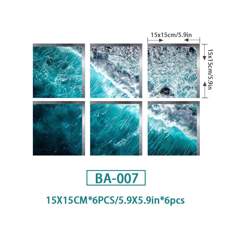 6PCS Ocean Wave Bathtub Sticker Non-slip Waterproof 3D Effect Self-adhesive Bathroom Decal PVC Removable Decorative Mural 15x15cm