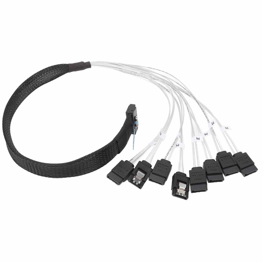 MCIO 8i to 8xSATA3.0 Cable 19.7 Inch Silver Plated OFC PCIE 5.0 MCIO 8i 74 Pin High Speed Server Data Transmission