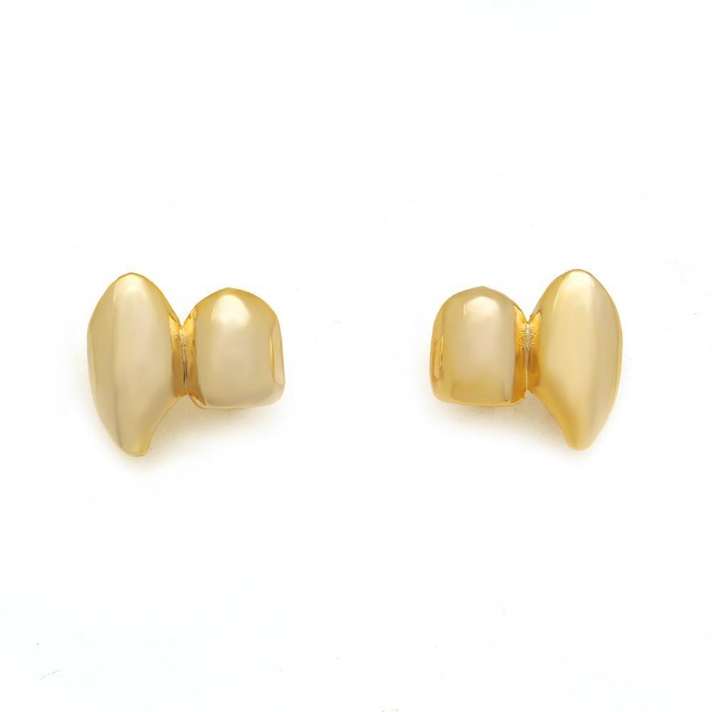 2Pcs/Set Double Glossy Tooth Caps Gold Silver Color Mouth Teeth Grillz  Party Cosplay