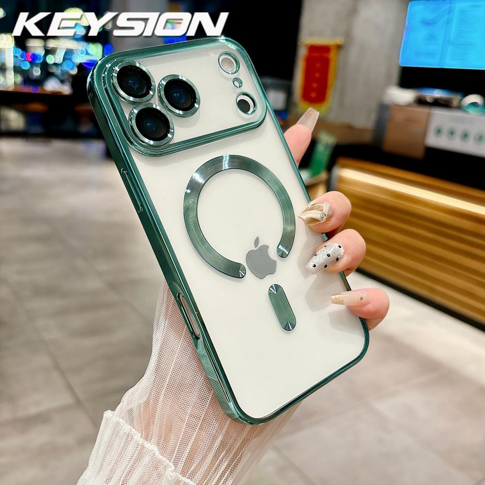 KEYSION Магнитный чехол с покрытием для MagSafe для iPhone 17 Pro Max 17Air Прозрачный ТПУ Противоударный чехол для телефона с защитой объектива