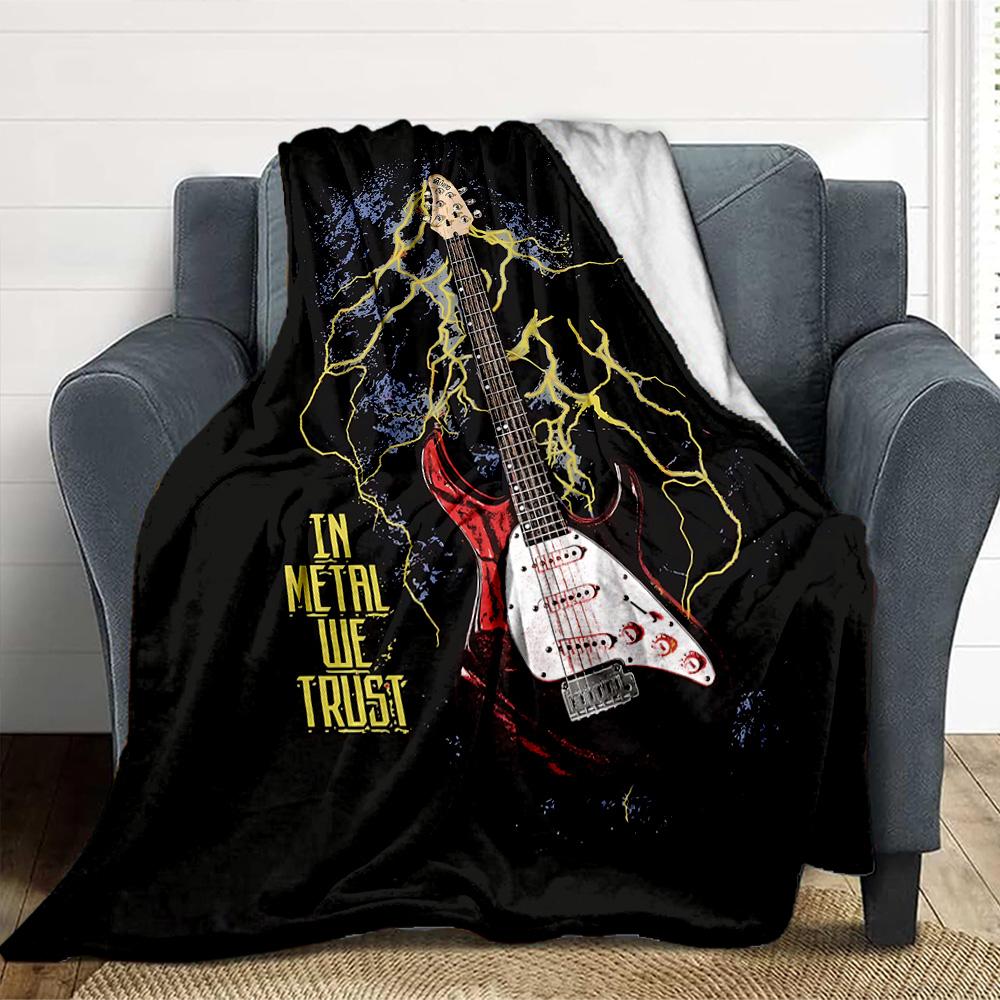 Metal Guitar Flannel Blanket Throw Blanket Soft Warm Sofa Bed Camping home Decor Unique Christmas Gift C926705