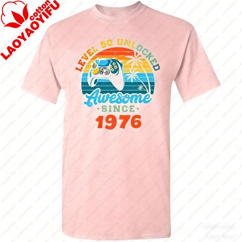 Level 50 Unlocked Awesome Since 1976 or Any Custom Year Fifty Years Old 50th Birthday Gamer Funny Tee Unisex Adult TShirts